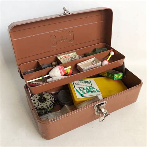 vintage metal bait box|vintage tackle boxes full.